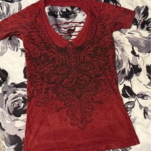 Distressed Red Affliction Women's Tee with Back Cutout